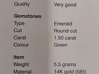 Gouden ring met diamanten en smaragden, groen / goud - afbeelding 4 van  4