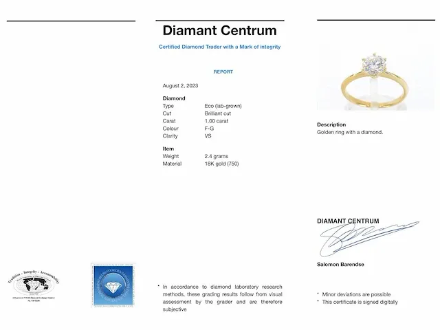 Gouden ring met een briljant geslepen diamanten van 1.00 carat - afbeelding 3 van  11