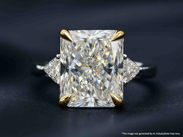 Gouden ring met éen grote diamant van 6.00 carat en twee triangel geslepen diamanten - afbeelding 4 van  13