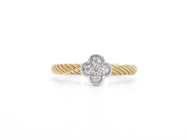 Gouden ring met een klavertje vier gezet met diamanten - afbeelding 1 van  10