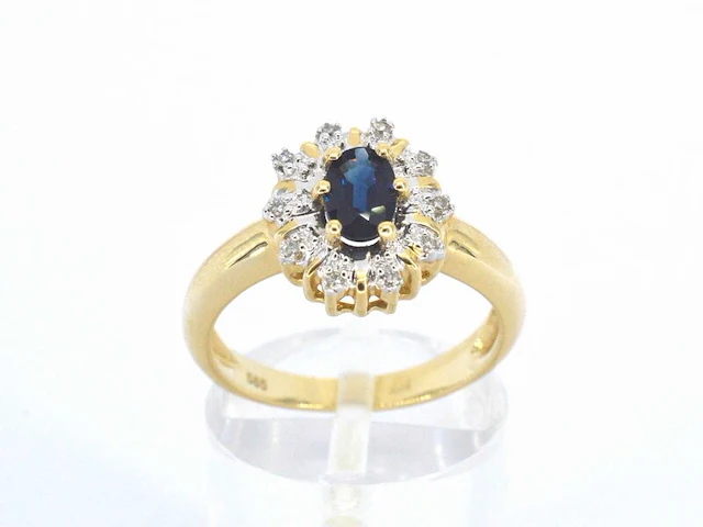 Gouden ring met een natuurlijke saffier en diamanten - afbeelding 5 van  7