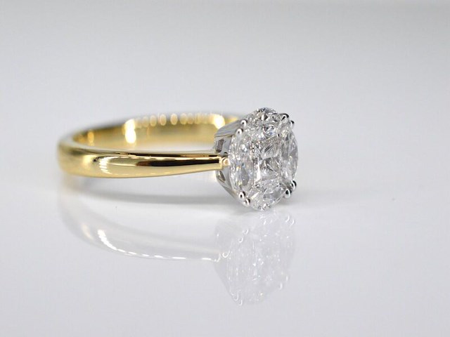 Gouden ring met prinses en marquise geslepen natuurlijke diamanten - afbeelding 3 van  7