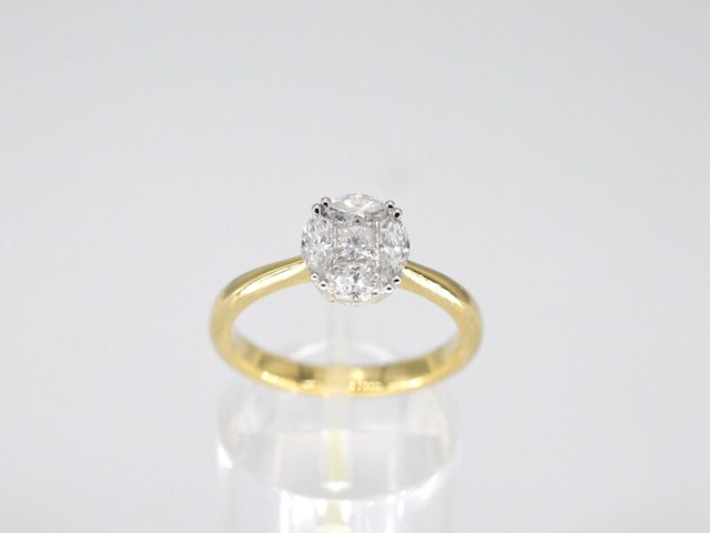 Gouden ring met prinses en marquise geslepen natuurlijke diamanten - afbeelding 5 van  7