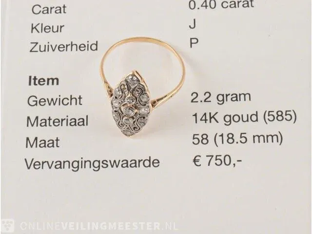 Gouden ring waarde € 750,00 met diamant - afbeelding 1 van  8