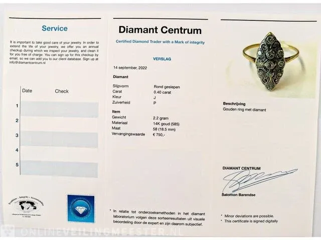 Gouden ring waarde € 750,00 met diamant - afbeelding 7 van  8