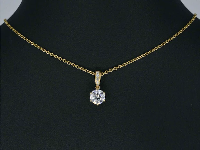 Gouden solitair hanger met een diamant 1.00 carat excl. ketting - afbeelding 2 van  9