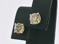Gouden solitair oorbellen met 2.00 carat champagne diamant - afbeelding 7 van  12