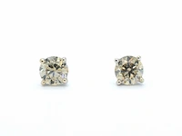 Gouden solitair oorbellen met 2.00 carat champagne diamant - afbeelding 9 van  12