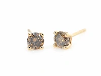 Gouden solitair oorbellen met champagne diamanten - afbeelding 1 van  9