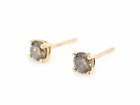 Gouden solitair oorbellen met champagne diamanten - afbeelding 3 van  9