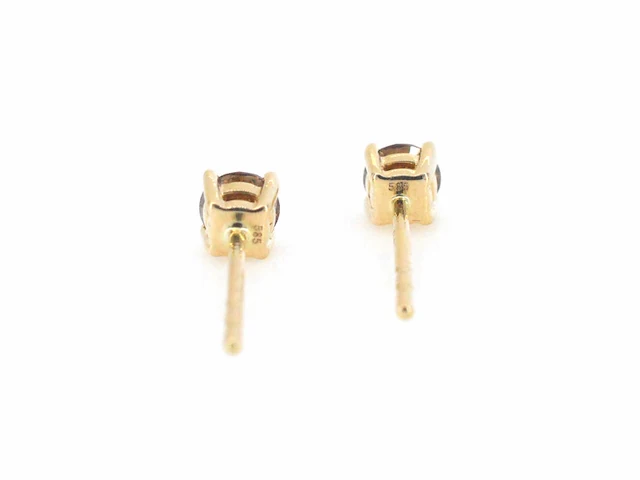Gouden solitair oorbellen met champagne diamanten - afbeelding 5 van  9