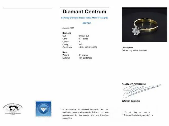 Gouden solitair ring met briljant geslepen diamant van 0.71 carat - afbeelding 7 van  7