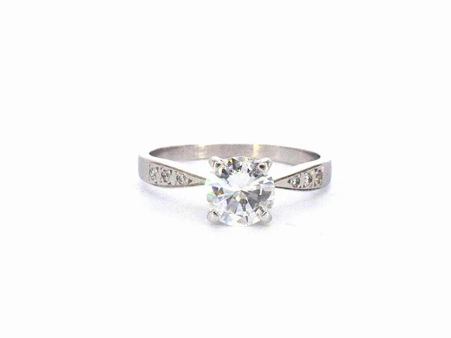Gouden solitair ring met een 1.00 carat natuurlijke diamant en briljant geslepen diamanten - afbeelding 1 van  9