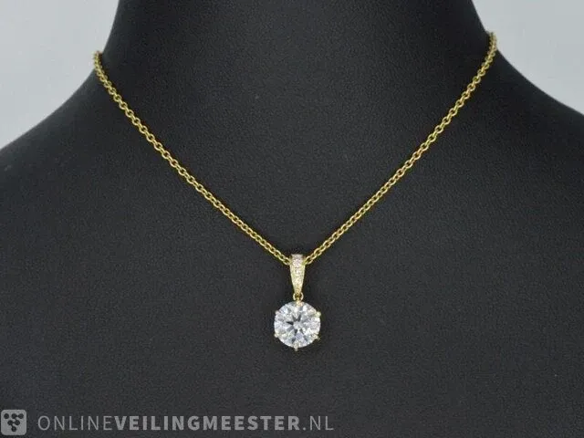 Gouden solitaire hanger met een diamant van 2.00 carat - afbeelding 2 van  6