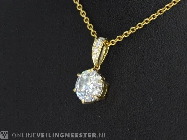 Gouden solitaire hanger met een diamant van 2.00 carat - afbeelding 3 van  6