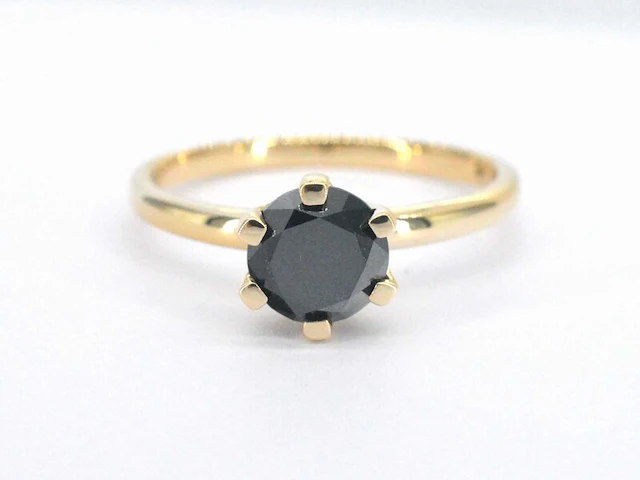 Gouden solitaire ring met één briljant geslepen zwarte diamant - afbeelding 8 van  11