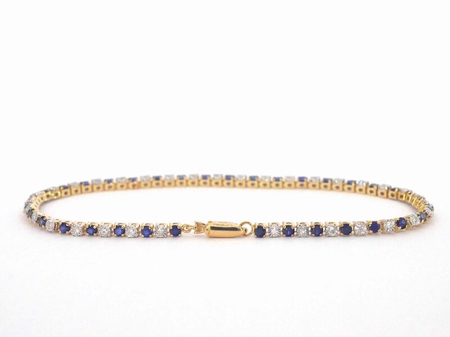 Gouden tennis armband met diamanten en saffieren - afbeelding 4 van  10