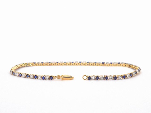 Gouden tennis armband met diamanten en saffieren - afbeelding 5 van  10
