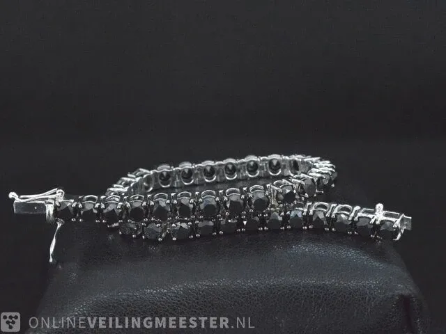 Gouden tennis armband met zwarte diamanten - afbeelding 1 van  6