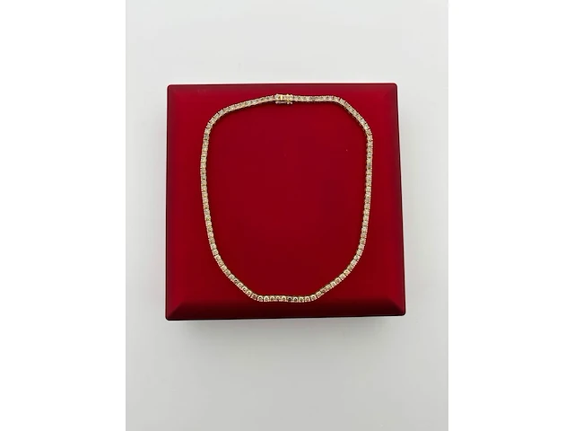 Gouden tennis collier met champagne en cognac diamanten natuurlijk - afbeelding 1 van  7