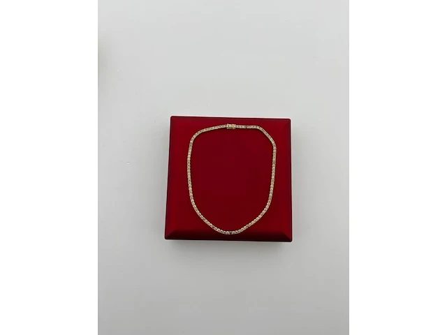 Gouden tennis collier met champagne en cognac diamanten natuurlijk - afbeelding 2 van  7