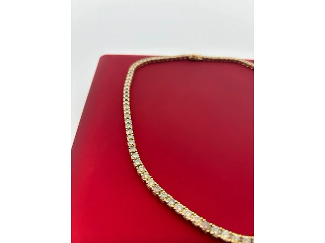 Gouden tennis collier met champagne en cognac diamanten natuurlijk - afbeelding 3 van  7