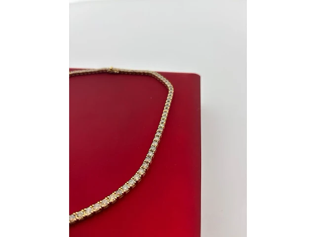 Gouden tennis collier met champagne en cognac diamanten natuurlijk - afbeelding 4 van  7