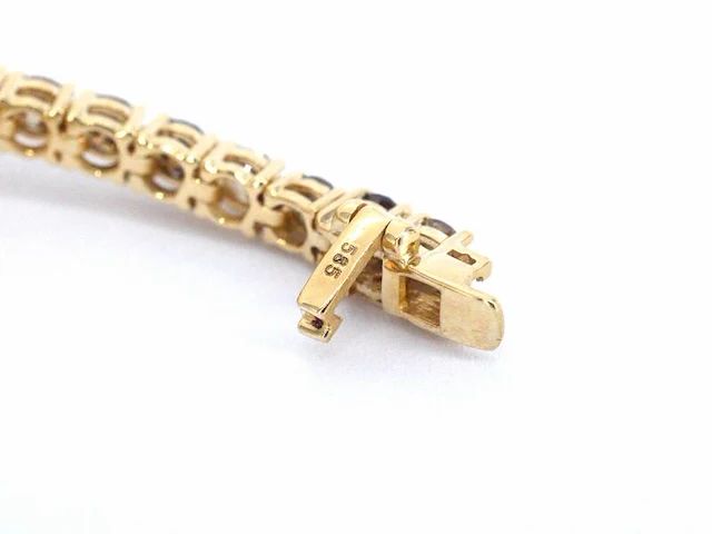 Gouden tennis collier met champagne en cognac diamanten - afbeelding 4 van  12