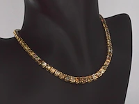Gouden tennis collier met champagne en cognac diamanten - afbeelding 1 van  12