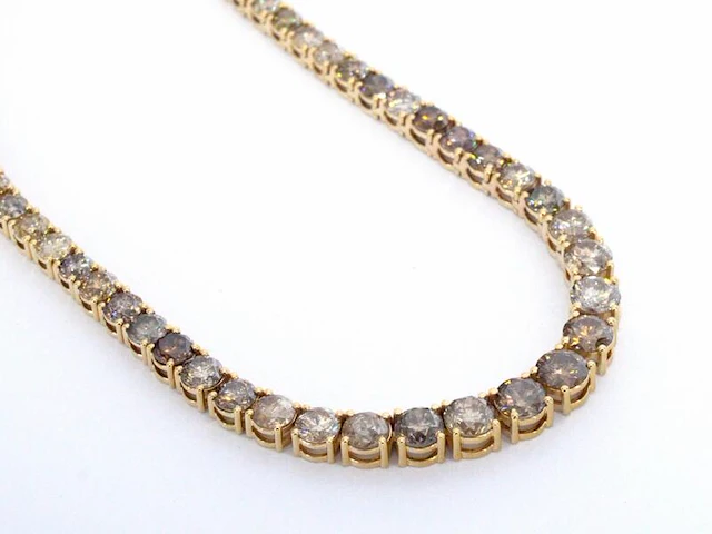 Gouden tennis collier met champagne en cognac diamanten - afbeelding 8 van  12