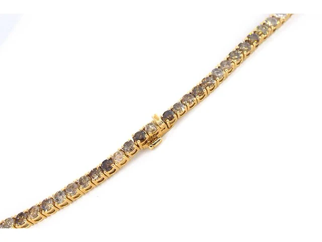 Gouden tennis collier met champagne en cognac diamanten - afbeelding 9 van  12