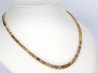 Gouden tennis collier met champagne en cognac diamanten - afbeelding 12 van  12