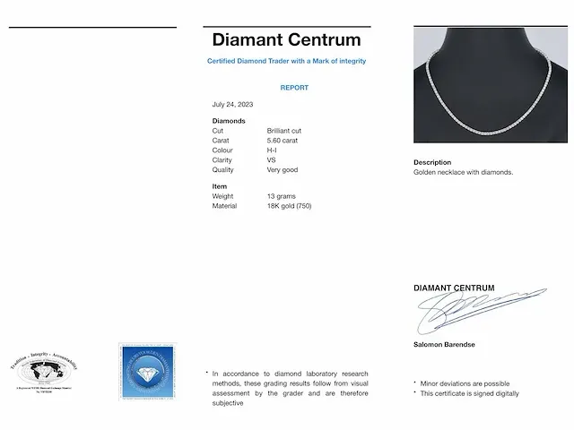 Gouden tennis collier met diamant 5.60 carat - afbeelding 8 van  8