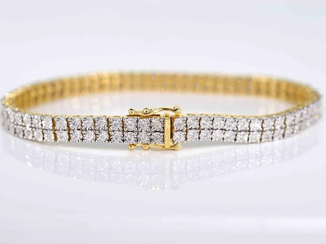 Gouden tennisarmband met 2 rijen diamanten 1.50 carat - afbeelding 1 van  8