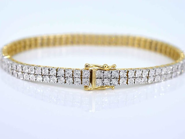 Gouden tennisarmband met 2 rijen diamanten 1.50 carat - afbeelding 4 van  8