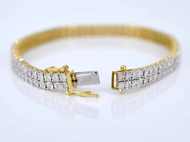 Gouden tennisarmband met 2 rijen diamanten 1.50 carat - afbeelding 5 van  8