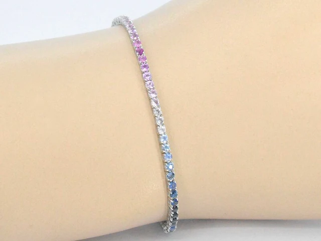 Gouden tennisarmband met 3.00 carat saffieren - afbeelding 2 van  10
