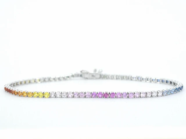 Gouden tennisarmband met 3.00 carat saffieren - afbeelding 3 van  10