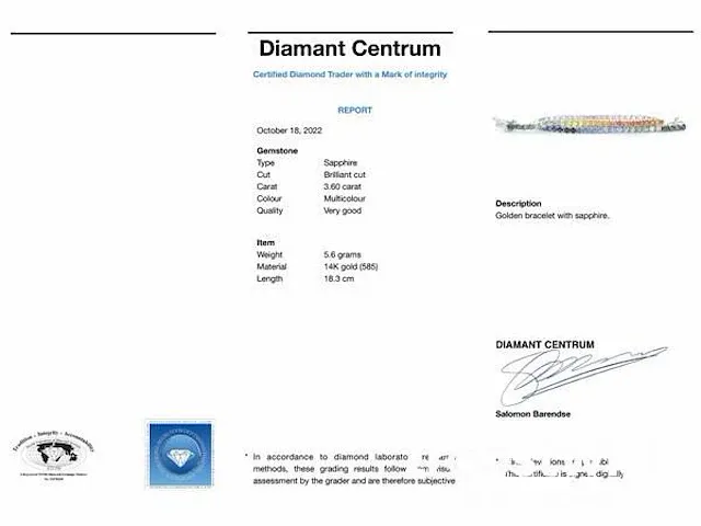 Gouden tennisarmband met 3.60 carat saffieren - afbeelding 9 van  9