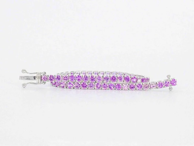 Gouden tennisarmband met 6.00 carat aan roze saffieren - afbeelding 1 van  9