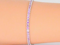 Gouden tennisarmband met 6.00 carat aan roze saffieren - afbeelding 2 van  9