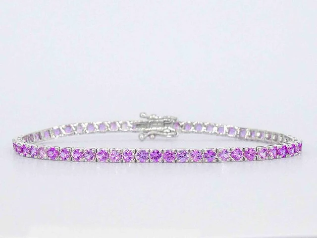 Gouden tennisarmband met 6.00 carat aan roze saffieren - afbeelding 3 van  9