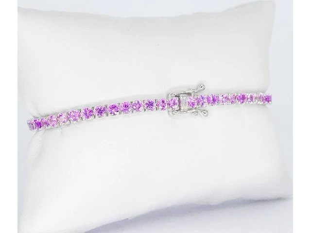 Gouden tennisarmband met 6.00 carat aan roze saffieren - afbeelding 4 van  9