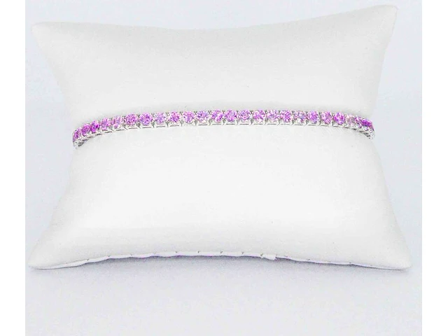 Gouden tennisarmband met 6.00 carat aan roze saffieren - afbeelding 5 van  9