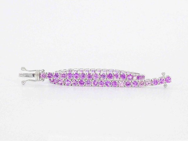 Gouden tennisarmband met 6.00 carat aan roze saffieren - afbeelding 1 van  8