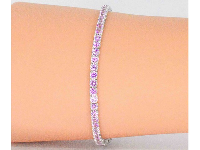 Gouden tennisarmband met 6.00 carat aan roze saffieren - afbeelding 2 van  8
