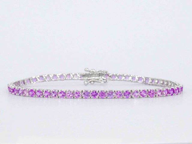 Gouden tennisarmband met 6.00 carat aan roze saffieren - afbeelding 4 van  8