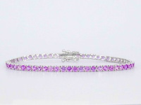 Gouden tennisarmband met 6.00 carat aan roze saffieren - afbeelding 4 van  8