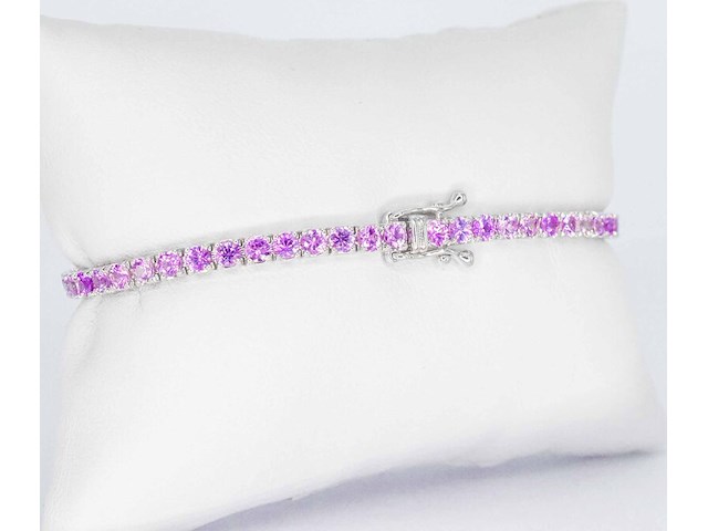 Gouden tennisarmband met 6.00 carat aan roze saffieren - afbeelding 5 van  8