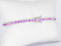 Gouden tennisarmband met 6.00 carat aan roze saffieren - afbeelding 5 van  8